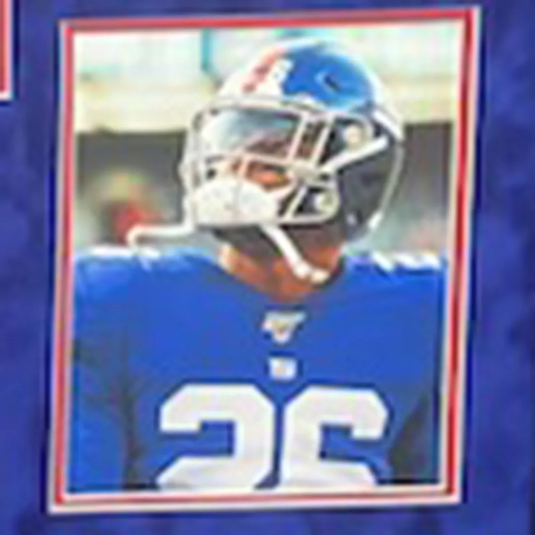 Saquon Barkley Signed New York Blue Custom Double-Suede Framed football Jersey (JSA)