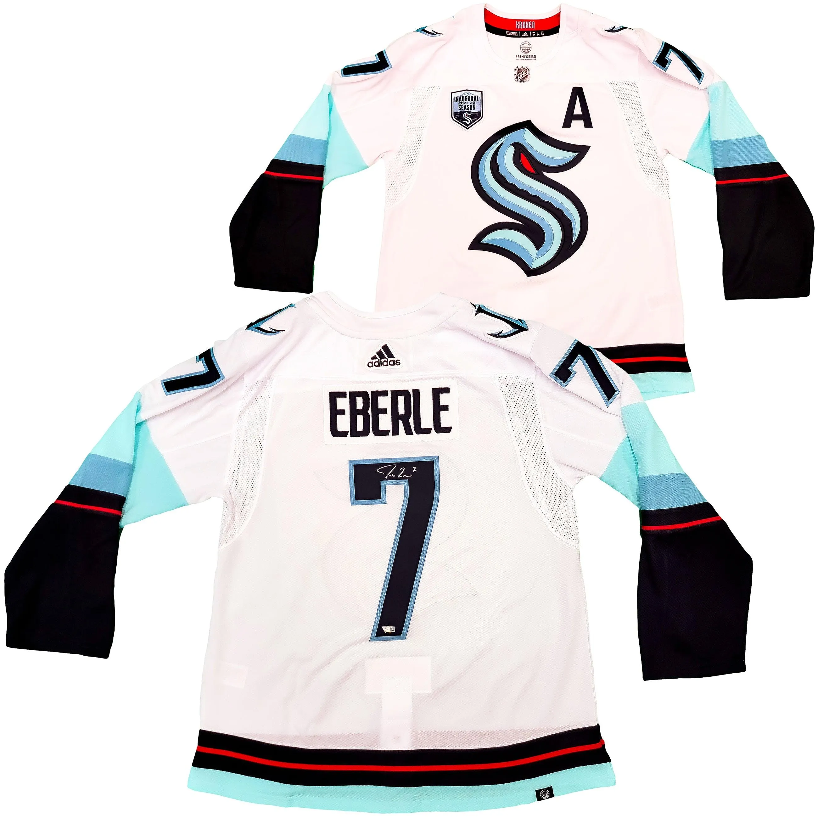 Seattle Kraken Jordan Eberle Autographed White Adidas Authentic Jersey Size 54 With Inaugural Patch Fanatics Holo Stock #202945