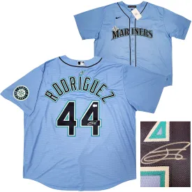 Seattle Mariners Julio Rodriguez Autographed Light Blue Nike Spring Training Jersey Size XXL Beckett BAS Witness Stock #210100