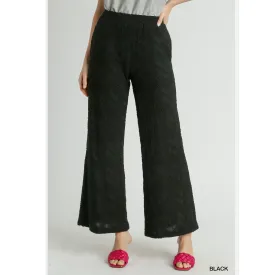 Textured Fabric Knit Pants With Rib Waistband